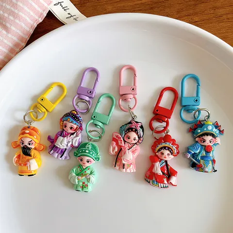 Cartoon Chinese Opera Character Keychain Resin Backpack Pendant Cute Traditional Style Gift For Women Kids Accessory Bag Charm