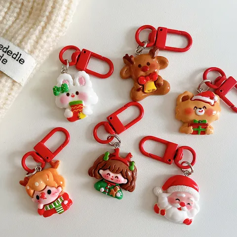 Cartoon Weihnachten Schlüsselanhänger Harz Weihnachtsmann Rentier Anhänger Auto Schlüsselring Rucksack Hängende Verzierung Feiertagsgeschenk Für Kinder Tasche Dekoration