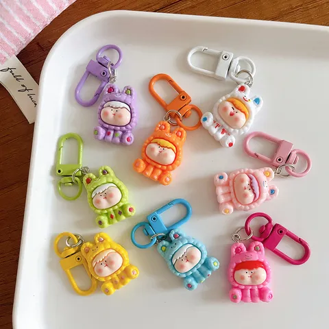 Cute Resin Cartoon Doll Keychain Colorful Alloy Clasp Chubby Animal Onesie Bag Pendant School Backpack Charms For Friends Girls Gift