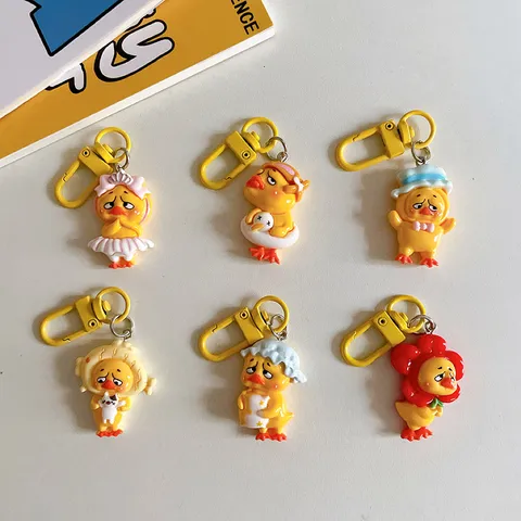 Cute Cartoon Duck Resin Keychain Funny 3D Duck Animal Bag Pendant Key Ring For Backpack Ornament School Kids Friend Gift