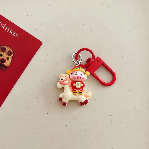 New Year God Of Wealth Horse Keychain Cute Cartoon Fortune Mascot Bag Pendant Hanging Charm Festive Blessing Ornament Accessories Gift