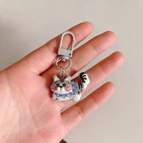 Cute Cartoon Cat Resin Keychain Creative Bag Charm Student Backpack Pendant School Gift Keyring