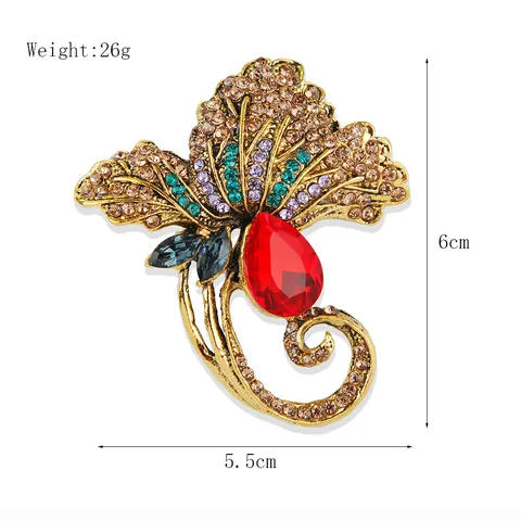 Elegante Esdoornblad Brosche Voor Vrouwen Luxe Strass Ingelegde Druppel Edelsteen Kraagspeld Vintage Goudkleur Plantenpatroon Sieraden Accessoire