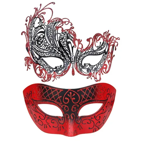 Juego de Máscaras de Mascarada Venecianas Plástico Hueco Corte Láser Strass Media Cara Antifaz para Halloween Carnaval Fiesta Baile Disfraces Accesorios
