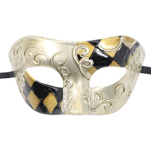 Venezia Maschera da Ballo Rétro a Scacchi Costume Occhi Mask Vintage Barocco Rilievo Mezza Faccia per Halloween Carnevale Festa