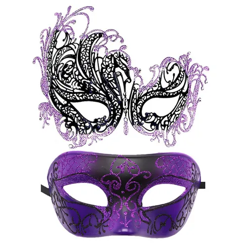 Juego de Máscaras de Mascarada Venecianas Plástico Hueco Corte Láser Strass Media Cara Antifaz para Halloween Carnaval Fiesta Baile Disfraces Accesorios
