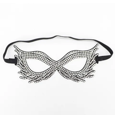 Halloween Sparkling Full Rhinestone Mask For Women Masquerade Party Shiny Rubber Eye Mask Queen Style Black Party Mask
