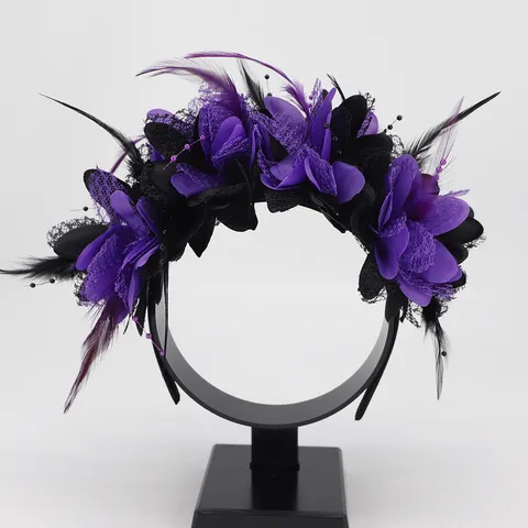 Diadema de Flores y Plumas para Halloween Accesorios Góticos para el Cabello Fiesta Mujer Mascarada Carnaval Banda Floral