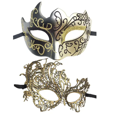 Conjunto de Máscaras de Mascarada de Pareja Halloween Carnaval Pascua Encaje Máscaras de Cuerno Fiesta Baile Actuación Accesorios