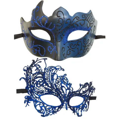 Conjunto de Máscaras de Mascarada de Pareja Halloween Carnaval Pascua Encaje Máscaras de Cuerno Fiesta Baile Actuación Accesorios