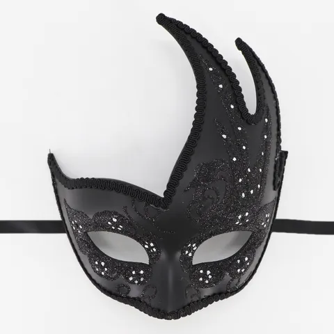 Máscara de Mascarada Veneciana Cuernos de Llama Cisne Negro Máscara de Fiesta Halloween Carnaval Purpurina Unisex