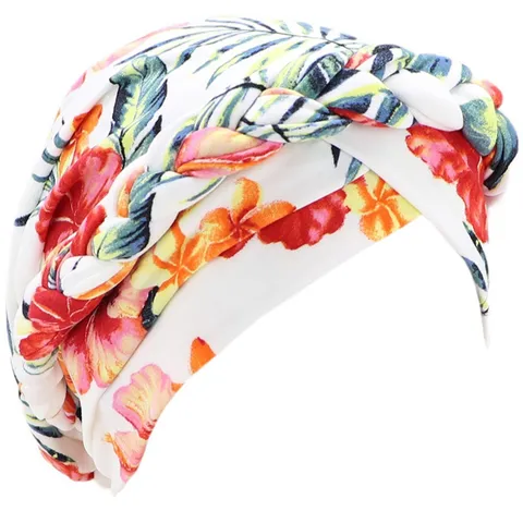 Gorro Turbante para Mujer Estampado Floral Trenzado Cruzado Pañuelo Poliéster Transpirable Gorra India Elástica Gorro para Damas Uso Diario