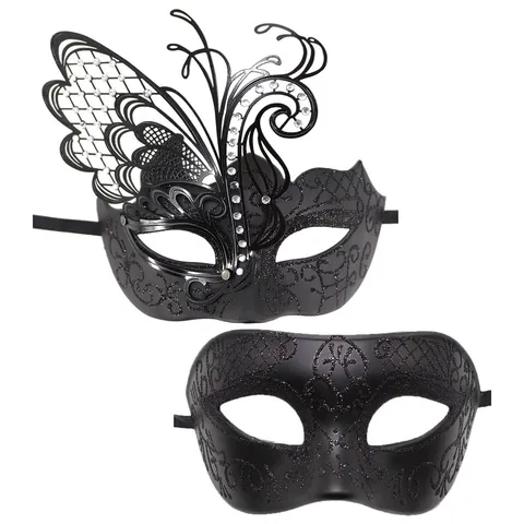 Couple Masquerade Mask Metal Butterfly Rhinestone Glitter Roman Venetian Masks For Halloween Carnival Easter Party Decor