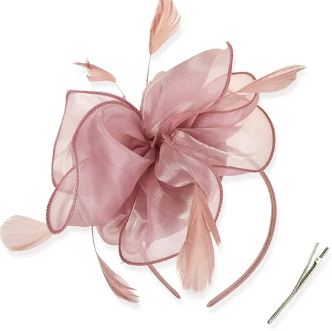 Elegant Organza Feather Fascinator Headband 3D Flower Hair Clip For Women Wedding Cocktail Party Tea Party Hair Accessories