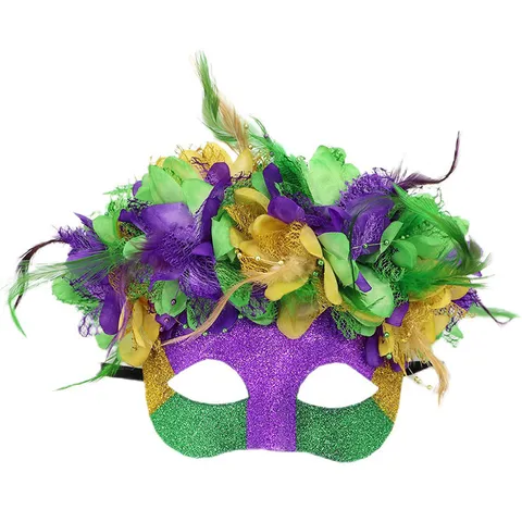 Mardi Gras Gemaskerd Bal Masker Met Veren En Glitter Paars Groen Goud Lovertjes Party Masker Voor Carnaval Halloween