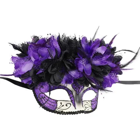 Máscara de Mascarada con Flores de Plumas para Carnaval Halloween Día de los Muertos Elegante Máscara de Ojos de Encaje con Lentejuelas