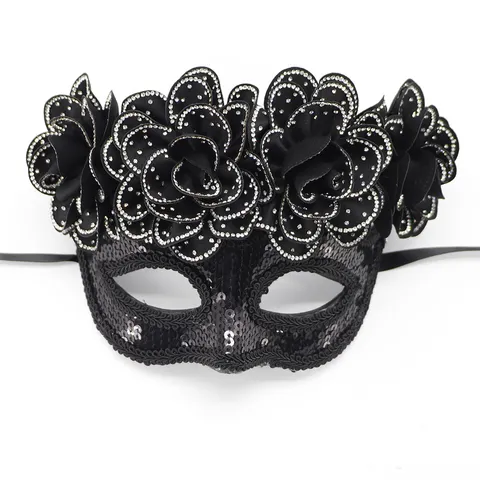 Masquerade Mask With Detachable Flower Detachable Sequin Rhinestone Eye Mask For Carnival Halloween Easter Party Dress Up Props