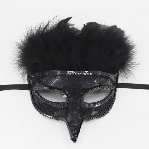 Halloween Maschera in Maschera con Corvo e Piume Nere Maschera facciale a Becco d'uccello della Peste per Oggetti di Scena per Feste in Costume