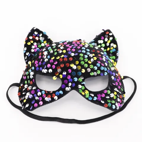 Sexy Sequin Cat Ear Masquerade Mask For Women Shiny Eyemask Halloween Carnival Party Dress Up Accessories
