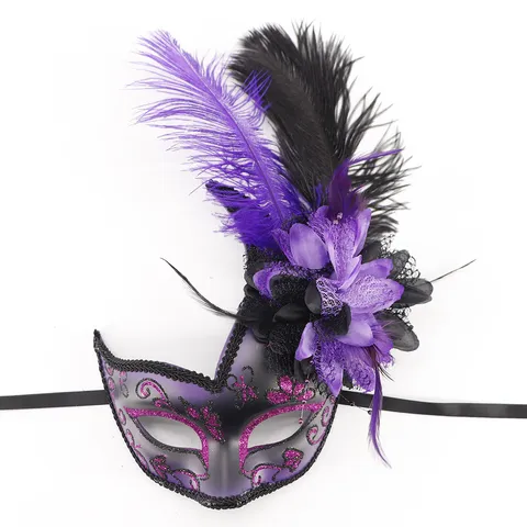 Elegant Feather Masquerade Mask For Women Glitter Lace Eye Mask Halloween Carnival Party Costume Accessories Sexy Princess Face Mask