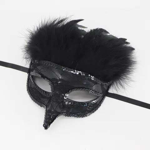 Halloween Maschera in Maschera con Corvo e Piume Nere Maschera facciale a Becco d'uccello della Peste per Oggetti di Scena per Feste in Costume