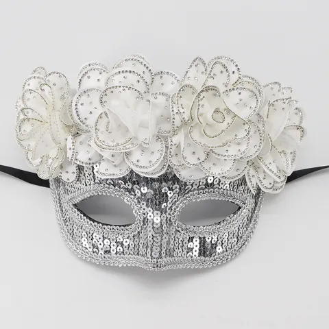 Masquerade Mask With Detachable Flower Detachable Sequin Rhinestone Eye Mask For Carnival Halloween Easter Party Dress Up Props
