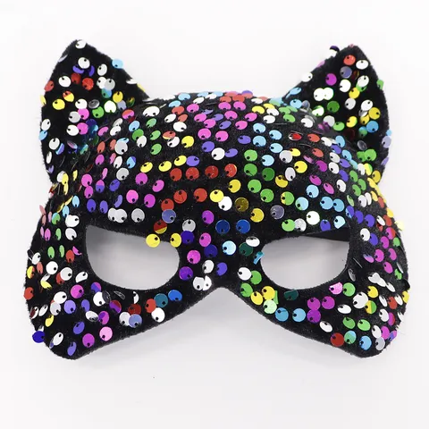 Sexy Sequin Cat Ear Masquerade Mask For Women Shiny Eyemask Halloween Carnival Party Dress Up Accessories