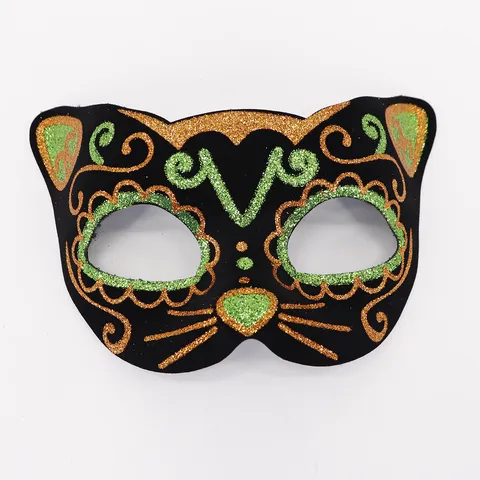 Painted Cat Mask Masquerade Halloween Carnival Party EVA Glitter Glittery Face Mask For Festival Dance Party Costume Props