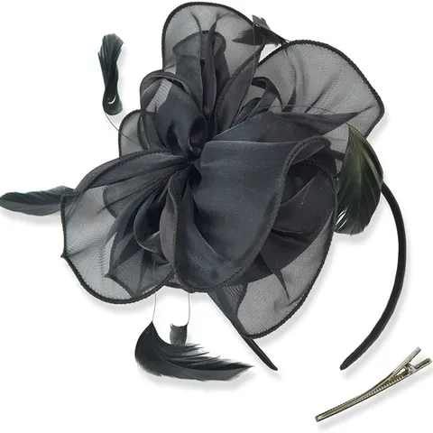 Elegant Organza Feather Fascinator Headband 3D Flower Hair Clip For Women Wedding Cocktail Party Tea Party Hair Accessories