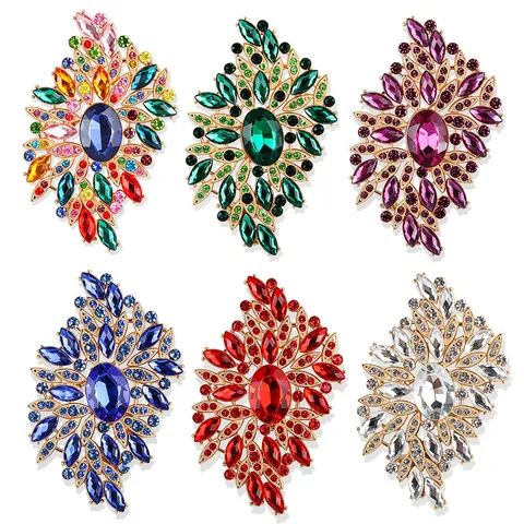 Vintage Zinklegierung Strass Glas Brosche Luxuriöse Palast Hof Botanisch Blumen Broschen Für Damen Kleid Anzug Dekoration