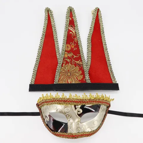 Máscara de Bufón Veneciano Con Cascabeles Puntiaguda Baile de Máscaras Máscara de Fiesta Para Hombres Mujeres Halloween Carnaval Accesorios de Disfraces Tela de Brocado
