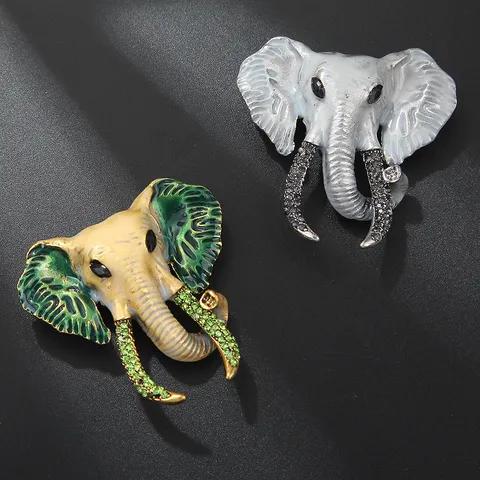 Vintage Elephant Head Brooch Enamel Rhinestone Animal Pin Elegant Suit Coat Accessory Luxury Jewelry Gift For Women