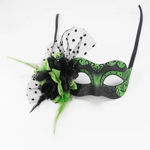 Vintage Masquerade Mask For Women Halloween Carnival Costume Party Flower Mesh Feather Half Face Eye Mask Accessories