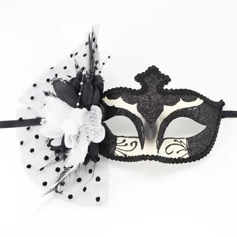 Máscara de Mascarada Vintage para Mujer Halloween Carnaval Fiesta Pluma Flor Malla Lunares Máscara de Ojos Estilo Retro Accesorio de Baile