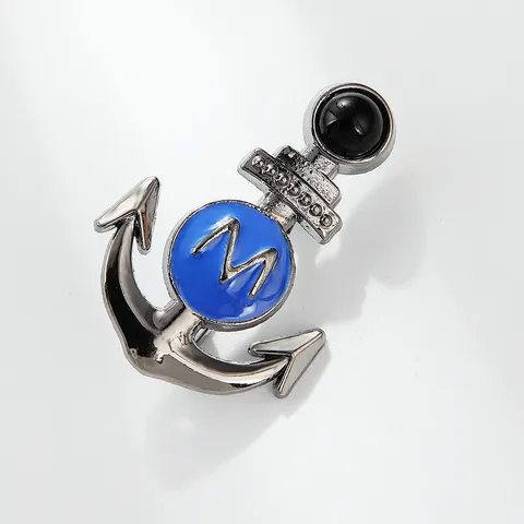 Nautical Anchor Enamel Brooch Pin Zinc Alloy Letter M Navy Style Anti Exposure Safety Pin Clothing Badge Jewelry Gift