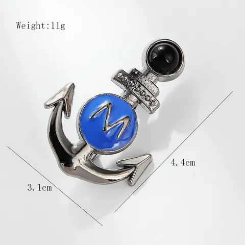 Nautical Anchor Enamel Brooch Pin Zinc Alloy Letter M Navy Style Anti Exposure Safety Pin Clothing Badge Jewelry Gift