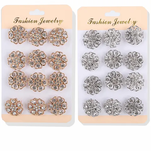 Legierung Strass Blume Brosche Set 12 Stück Kamelie Pin Mode Schmuck Für Damen Kleidung Dekoration Zubehör Hochzeit Party Geschenk