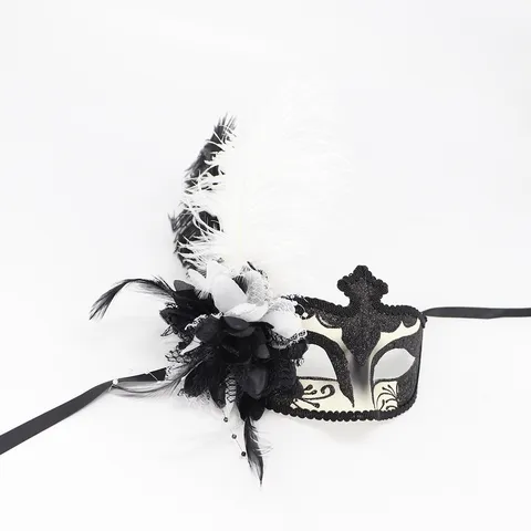 Masque de Mascarade en Plastique Halloween Ruban Dentelle Masque pour les Yeux Carnaval Pâques Plume Fleur Fête Bal Décoration Accessoires Cosplay