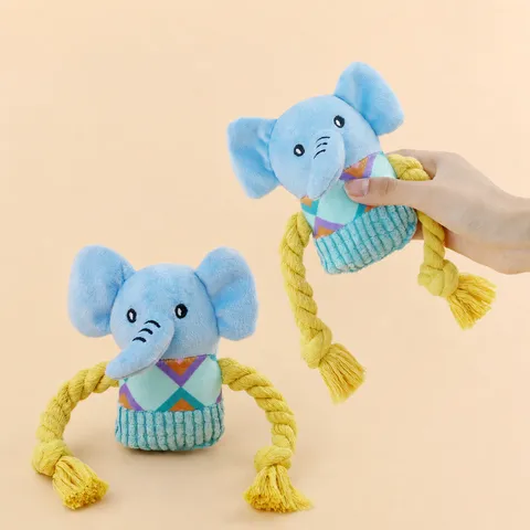 Plush Elephant Dog Toy With Squeaker And Cotton Rope Chew Toy Interactive Pet Supplies For Teething And Training