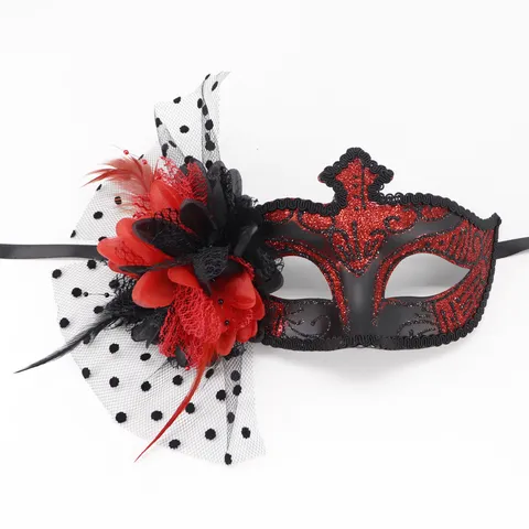 Máscara de Mascarada Vintage para Mujer Halloween Carnaval Fiesta Pluma Flor Malla Lunares Máscara de Ojos Estilo Retro Accesorio de Baile