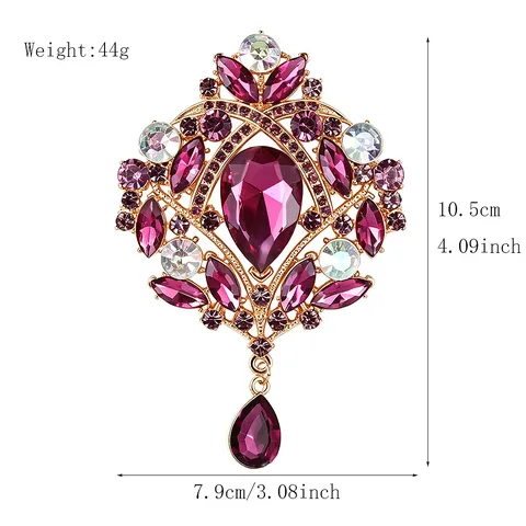 Vintage Palast Zinklegierung Krone Brosche Übertriebener Luxus Strass Tränenform Quastenanhänger Broschen Für Damen Hochzeit Party Kleidung Accessoire