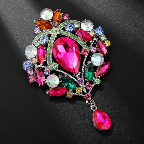 Vintage Palast Zinklegierung Krone Brosche Übertriebener Luxus Strass Tränenform Quastenanhänger Broschen Für Damen Hochzeit Party Kleidung Accessoire