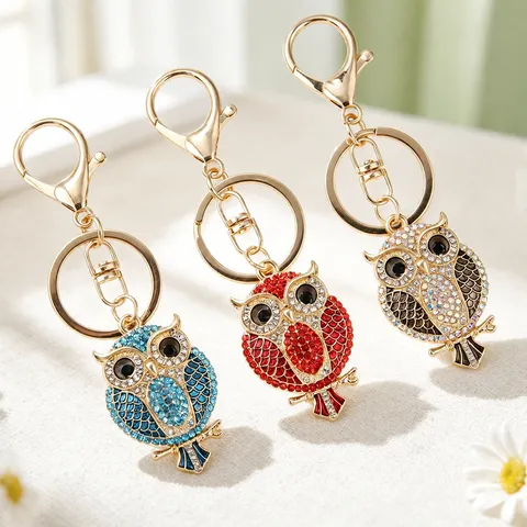 Mode Zinklegering Strass Uil Sleutelhanger Voor Vrouwen Schattige Dieren Tas Hanger Creatieve Sieraden Tas Hanger Bedeltje Cadeau