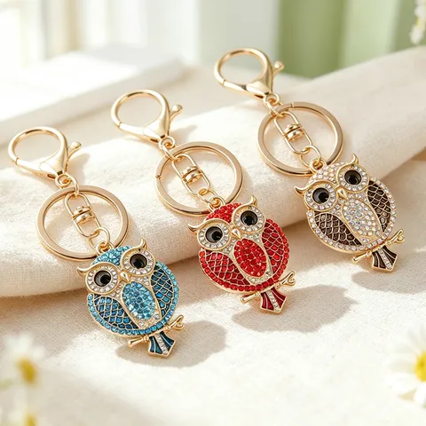 Mode Zinklegering Strass Uil Sleutelhanger Voor Vrouwen Schattige Dieren Tas Hanger Creatieve Sieraden Tas Hanger Bedeltje Cadeau