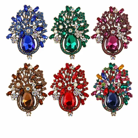Vintage Zinc Alloy Rhinestone Flower Basket Brooch Multi-Functional Elegant Camellia Crystal Breastpin Collar Pin For Women Dress Banquet Accessories