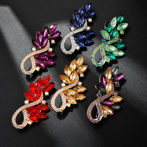 Luxury Tulip Leaf Rhinestone Brooch Pin Elegant Zinc Alloy Inlaid Crystal Suit Accessory For Women Wedding Party Jewelry
