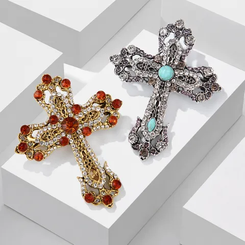Vintage Zinklegierung Kreuz Brosche Strass Eingelegt Gotischer Hofstil Mantel Anzug Reversnadel Abzeichen Schmuck Geschenk Für Herren Damen