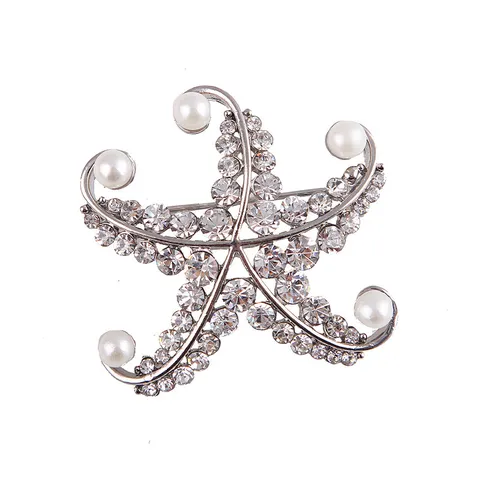 Spilla Stella Marina in Lega con Perla Artificiale per Donna Moda Coreana Spilla da Risvolto in Strass a Forma di Stella per Abbigliamento Accessori Gioielli