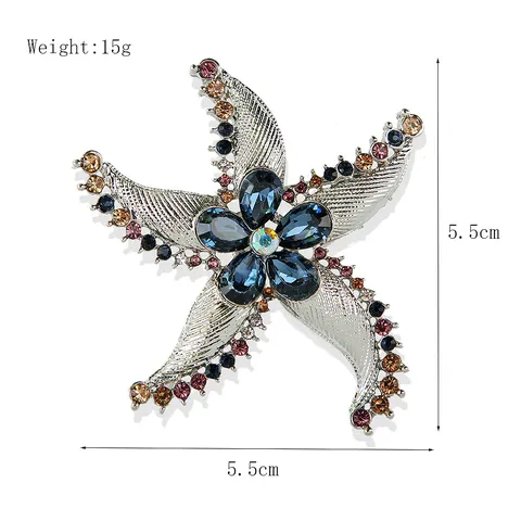 Luxury Starfish Brooch For Women Zinc Alloy Rhinestone Exquisite Elegant Breastpin Fashion Clothing Accessory Jewelry Gift