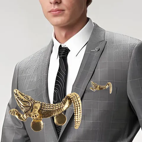 Vintage Gentleman Alloy Animal Brooch For Suit Jacket Antique Gold Silver Plated Crocodile Tiger Octopus Collar Lapel Pin Jewelry Gift